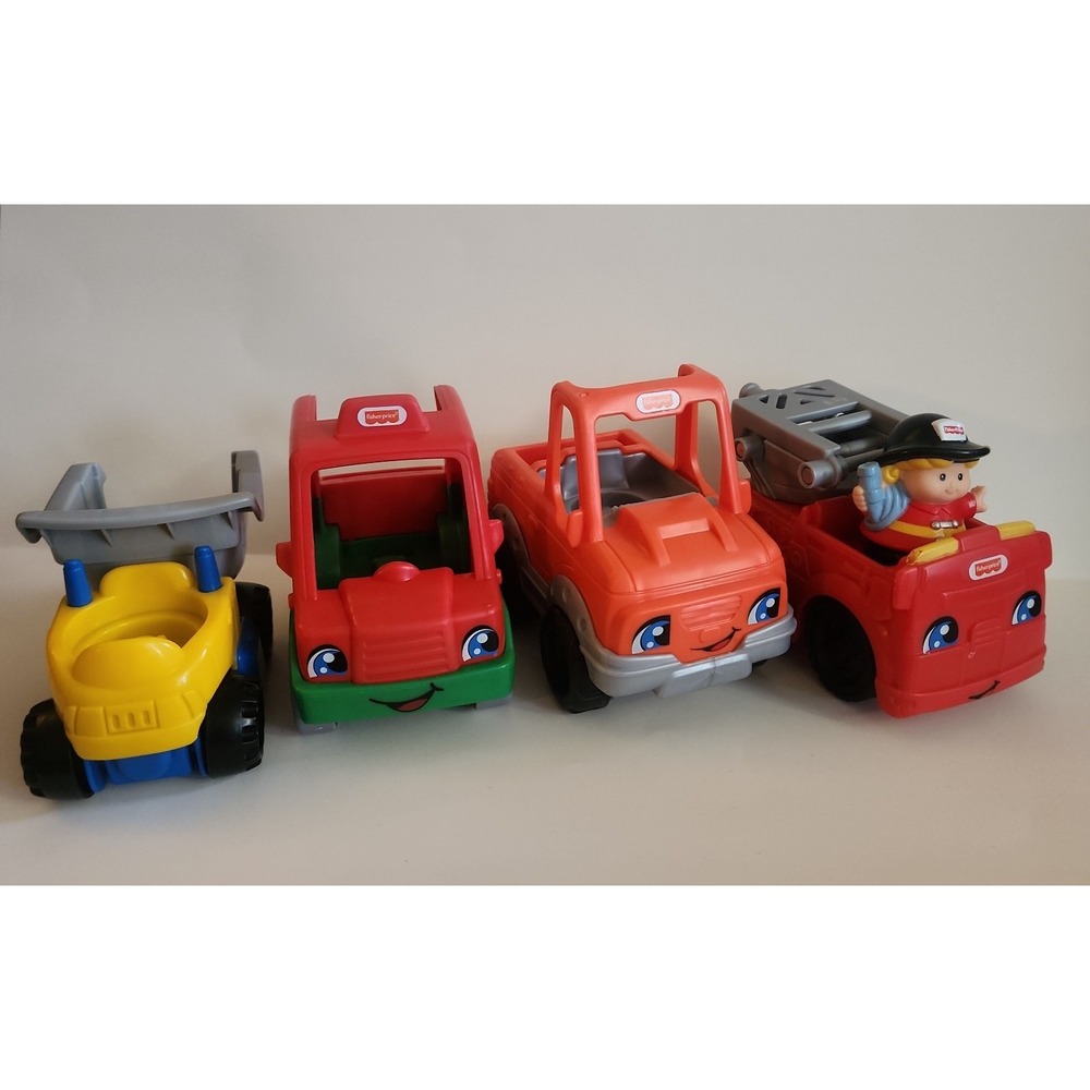 4 Fisher-Price vehicles and firewoman